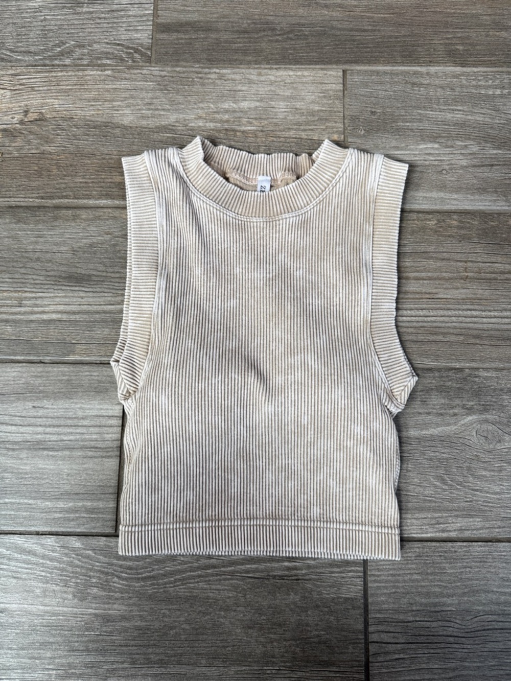 Sleeveless Ribbed Tank Top in Light Beige